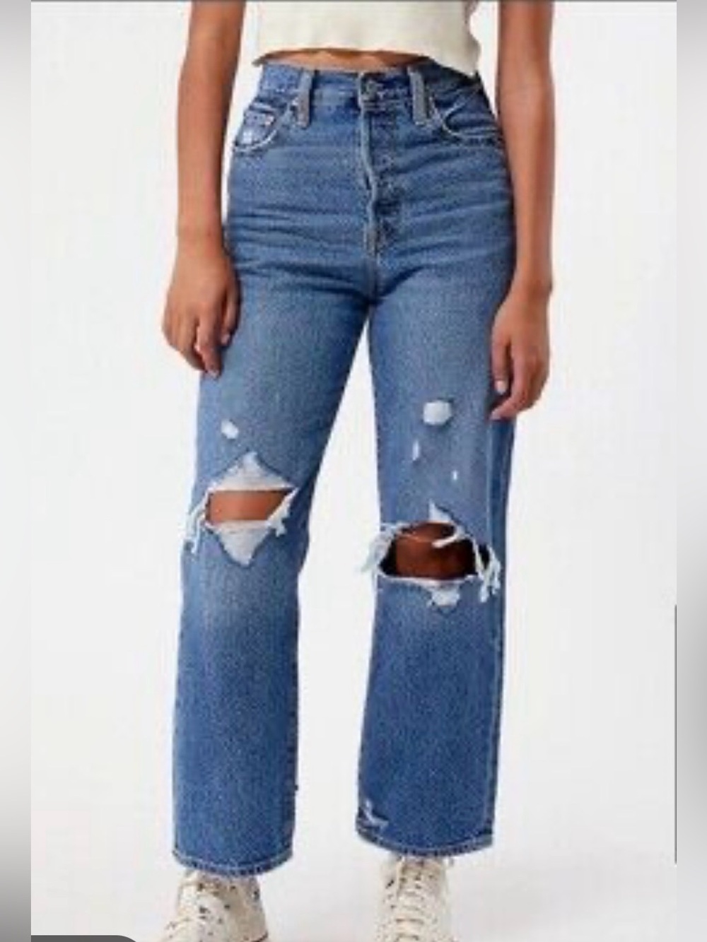 Levi's Blue Straight-Leg Ripped Jeans